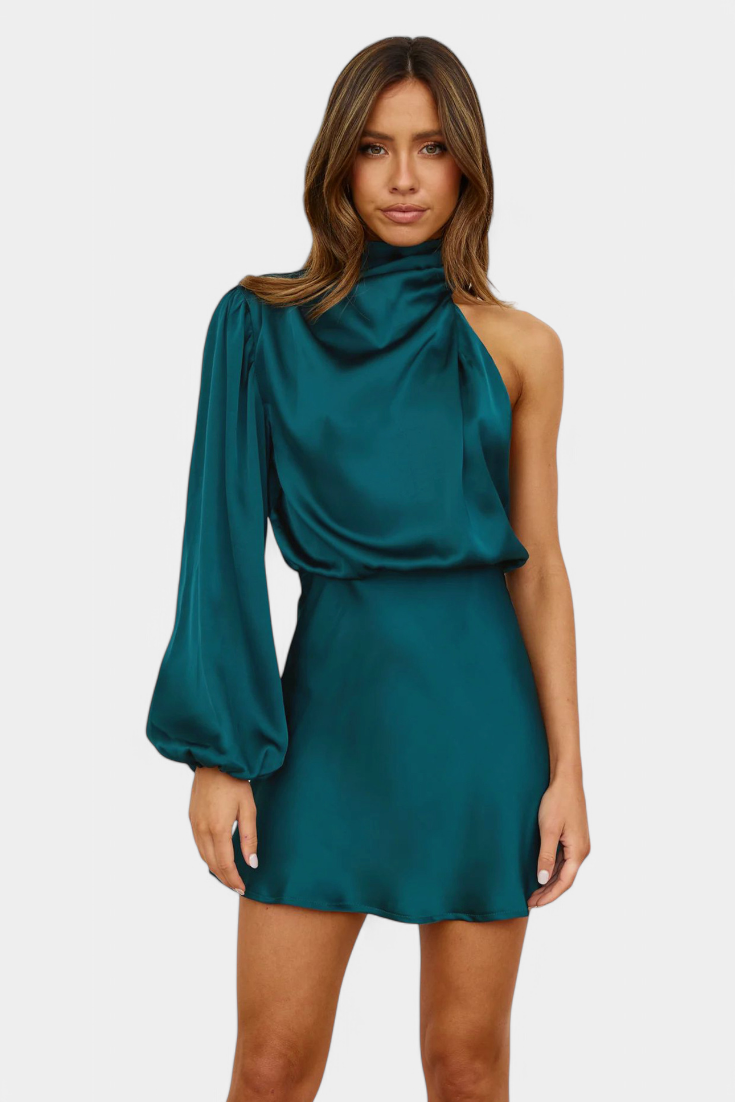 Mara | Vestido Mini Drapado de Un Hombro