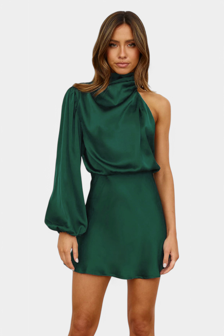 Mara | Vestido Mini Drapado de Un Hombro