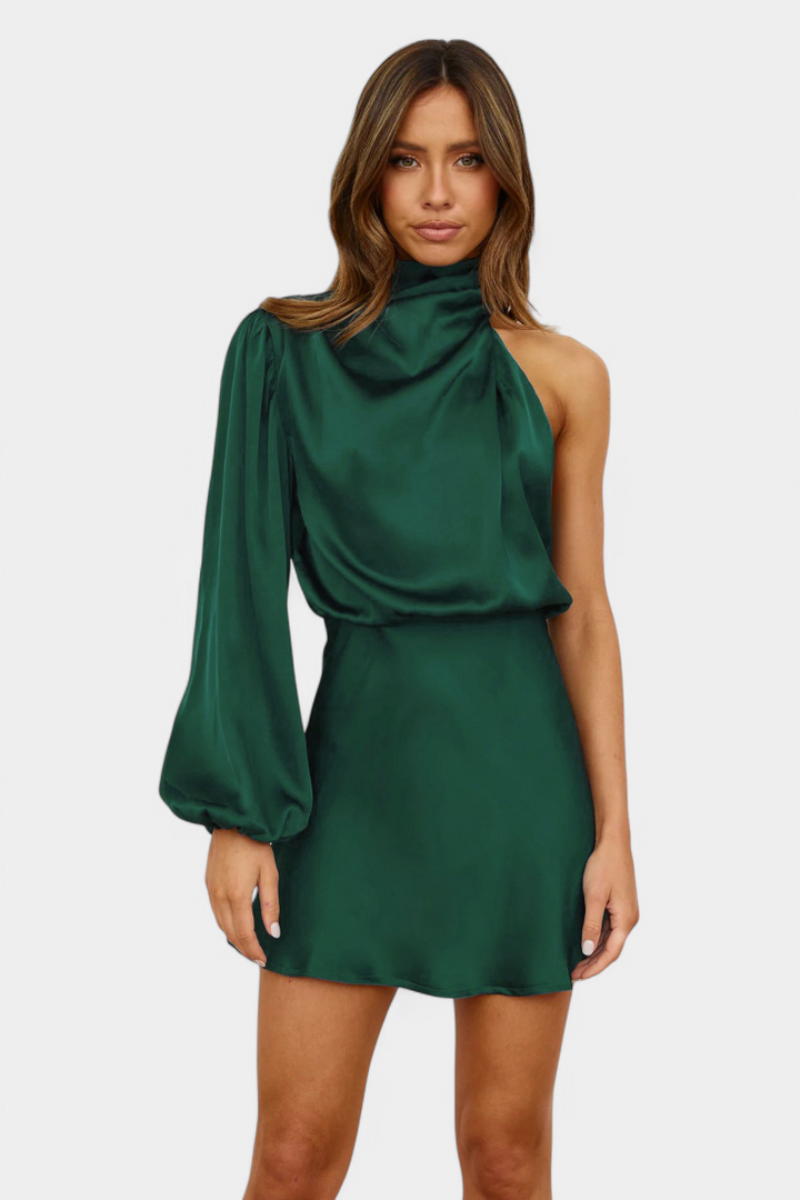 Mara | Vestido Mini Drapado de Un Hombro