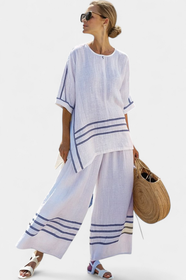 Carmen | Conjunto de Pantalón Amplio con Raya y Corte Irregular
