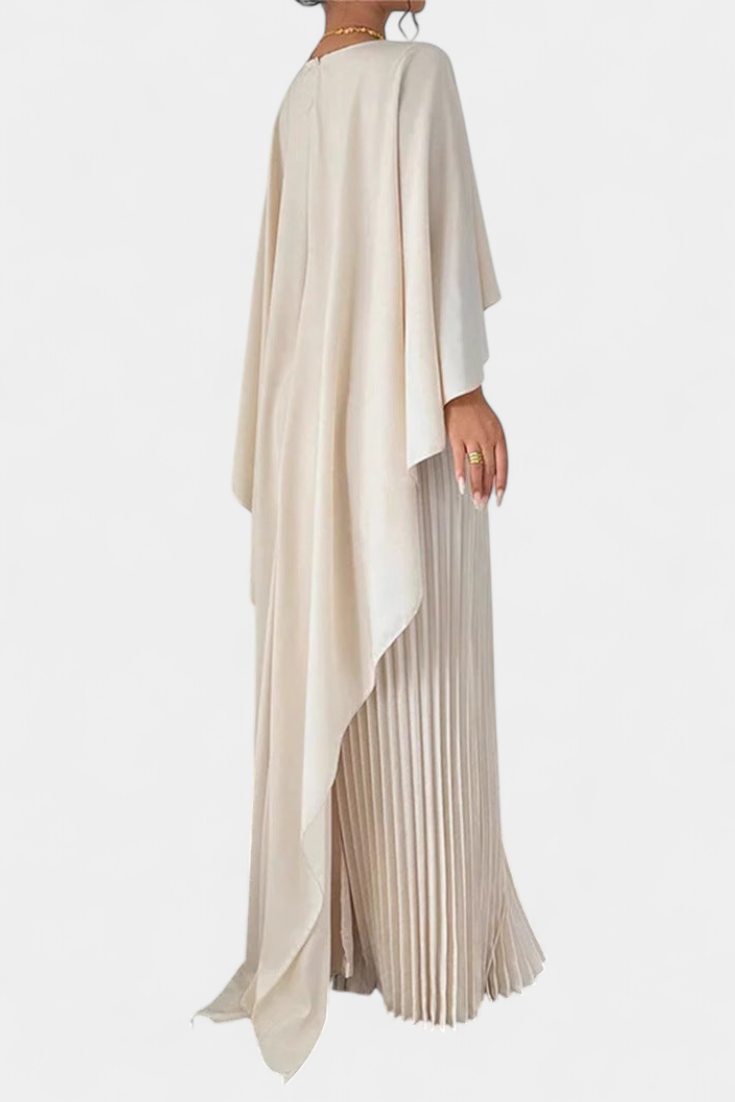 Belen | Vestido Maxi de Cuello Alto con Pliegues y Mangas de Volante