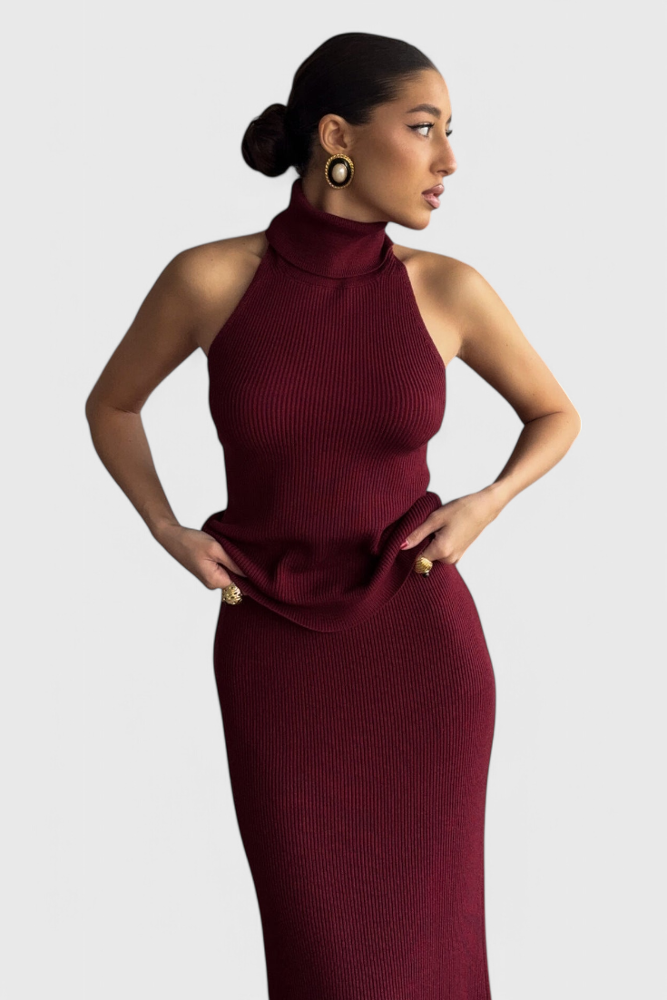 Rhea | Vestido Midi de Canalé Sin Espalda
