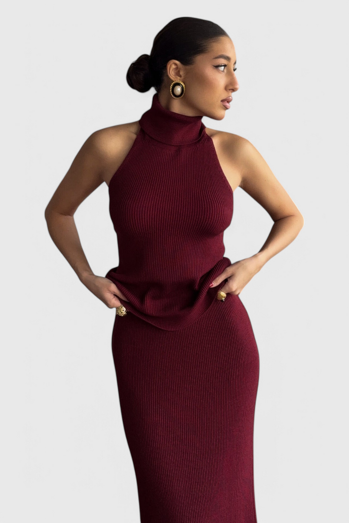 Rhea | Vestido Midi de Canalé Sin Espalda