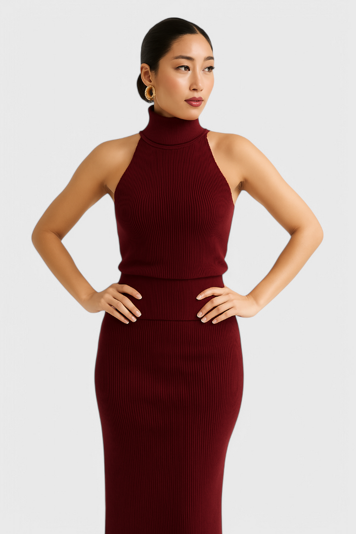 Rhea | Vestido Midi de Canalé Sin Espalda