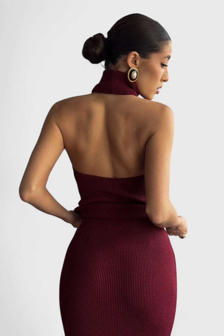 Rhea | Vestido Midi de Canalé Sin Espalda