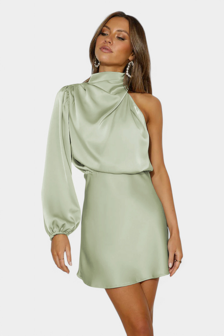 Mara | Vestido Mini Drapado de Un Hombro
