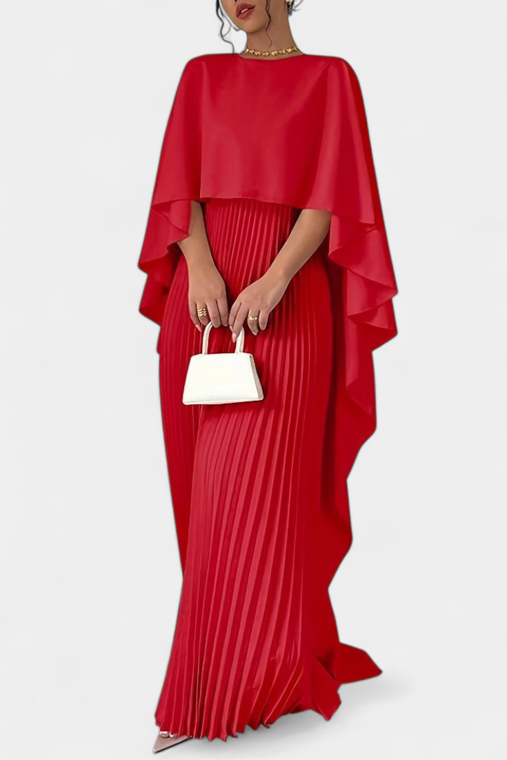 Belen | Vestido Maxi de Cuello Alto con Pliegues y Mangas de Volante