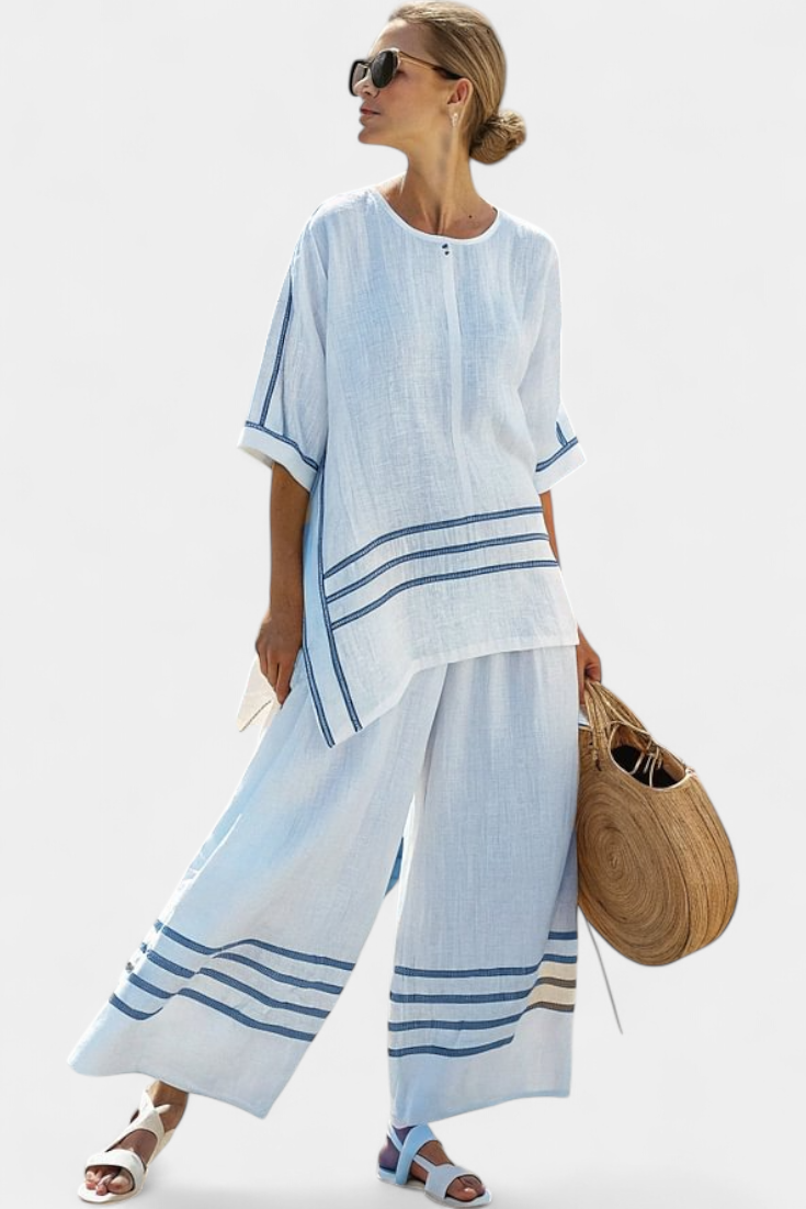 Carmen | Conjunto de Pantalón Amplio con Raya y Corte Irregular