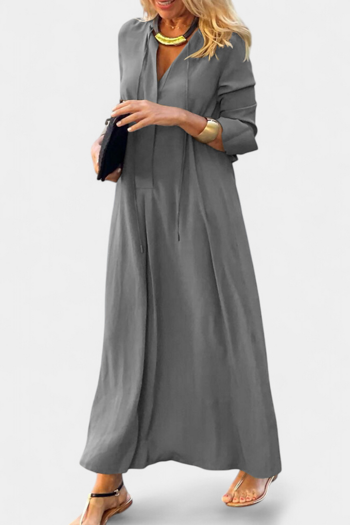 Verónica | Vestido Maxi de Manga Larga y Escote en V