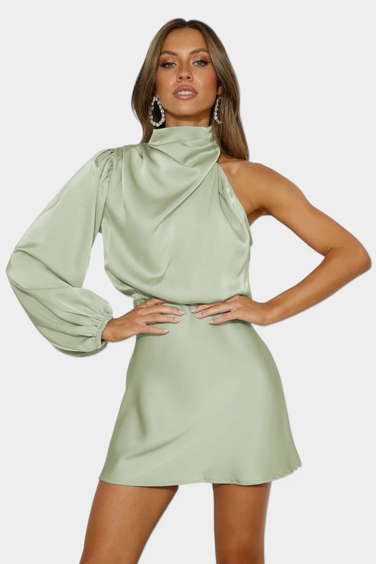 Mara | Vestido Mini Drapado de Un Hombro
