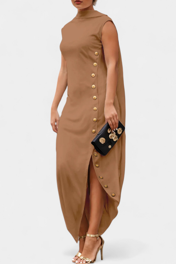 Aphrodite | Vestido Asimétrico con Botones Dorados Decorativos
