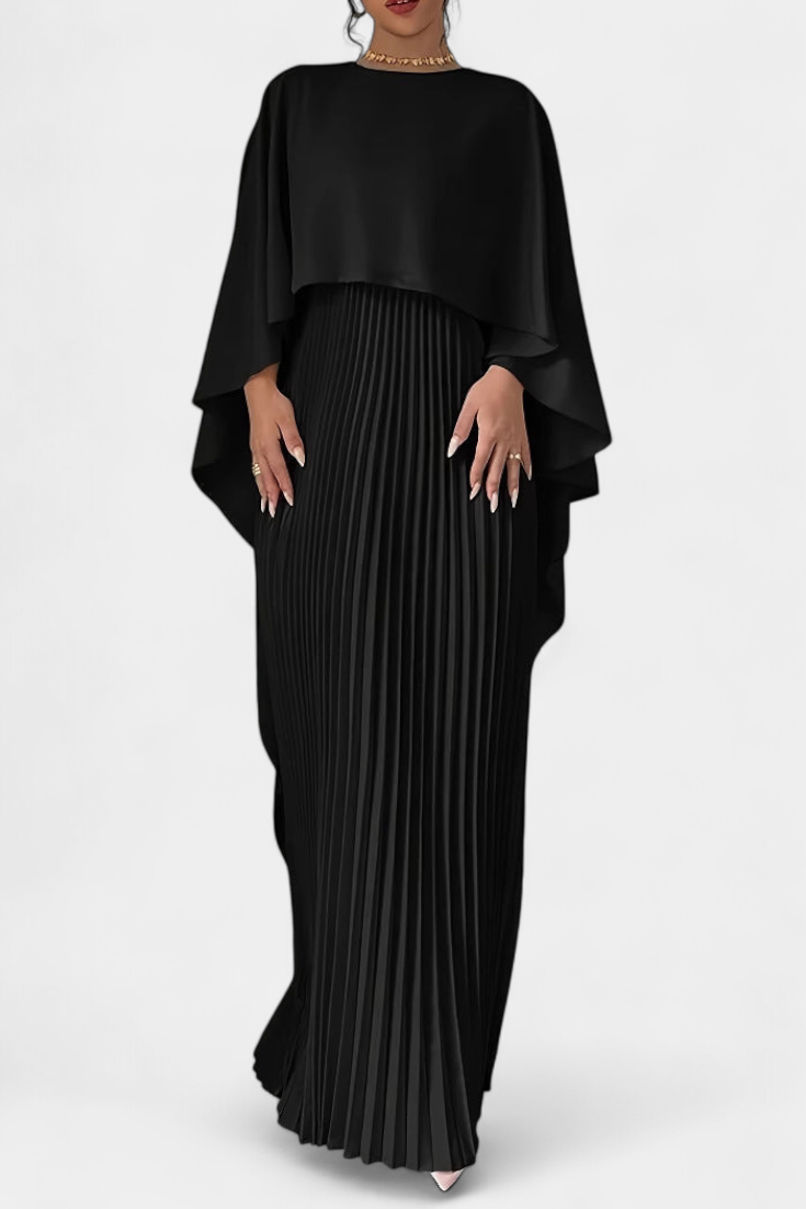 Belen | Vestido Maxi de Cuello Alto con Pliegues y Mangas de Volante