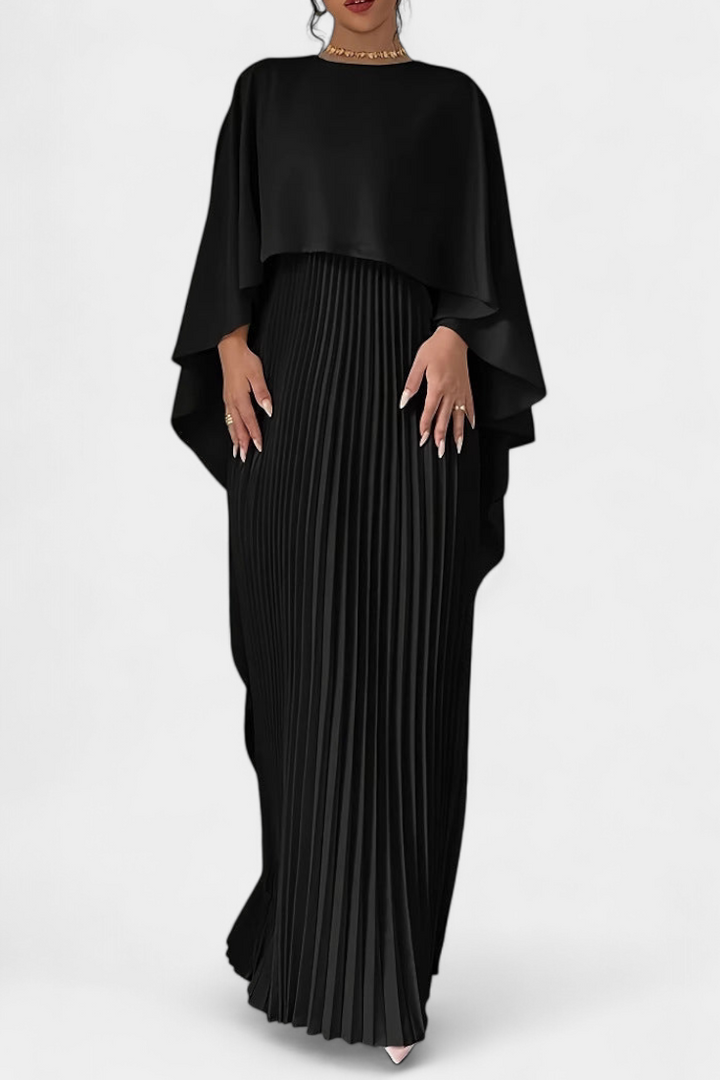 Belen | Vestido Maxi de Cuello Alto con Pliegues y Mangas de Volante