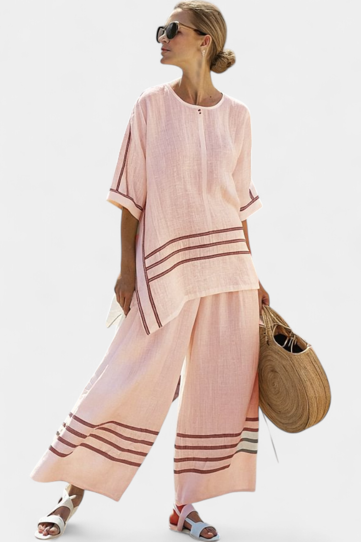 Carmen | Conjunto de Pantalón Amplio con Raya y Corte Irregular