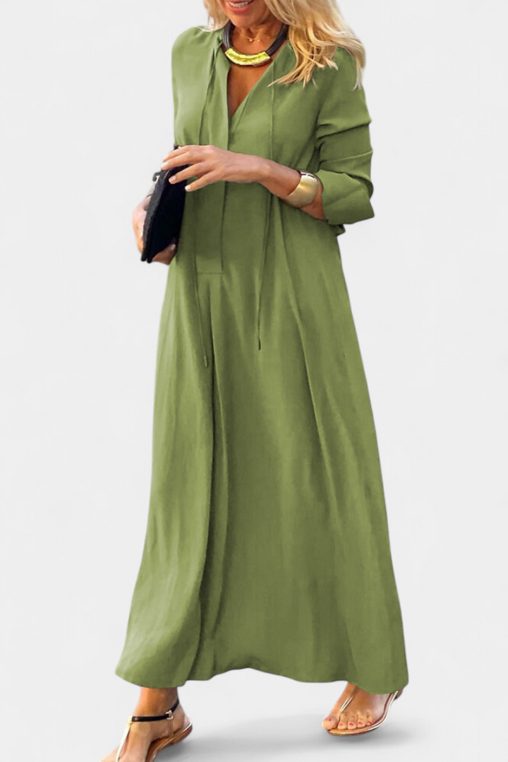 Verónica | Vestido Maxi de Manga Larga y Escote en V