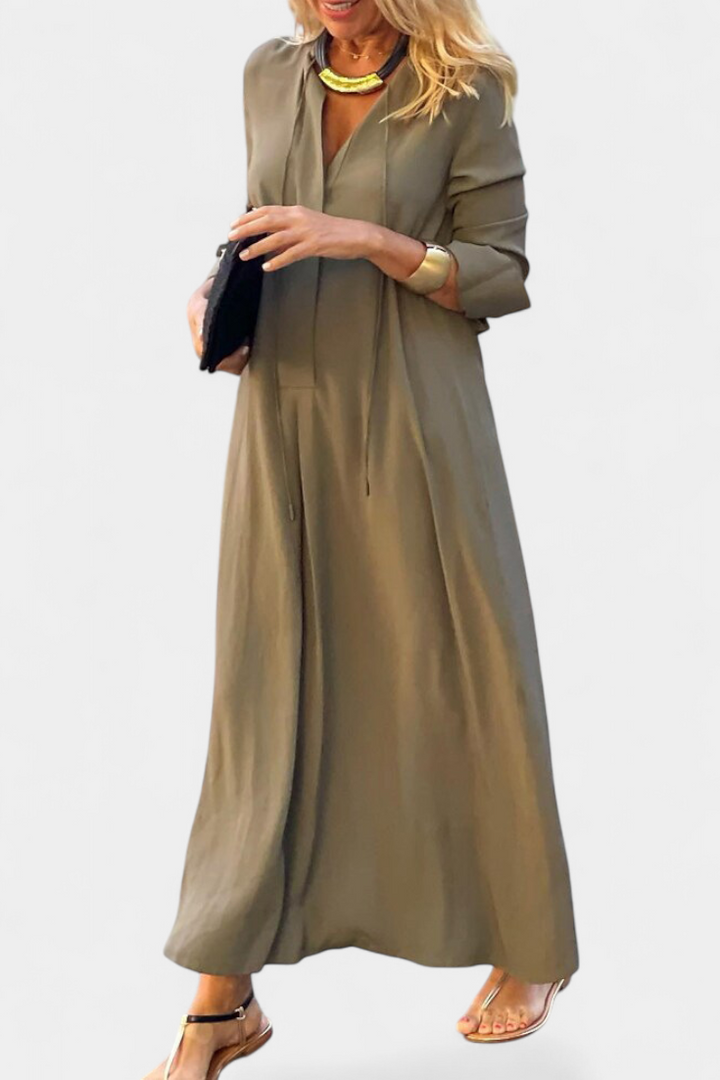 Verónica | Vestido Maxi de Manga Larga y Escote en V