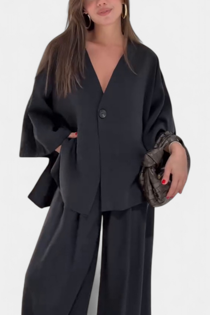 Eli | Conjunto Casual Suave de Top con Cuello en V y Pantalones