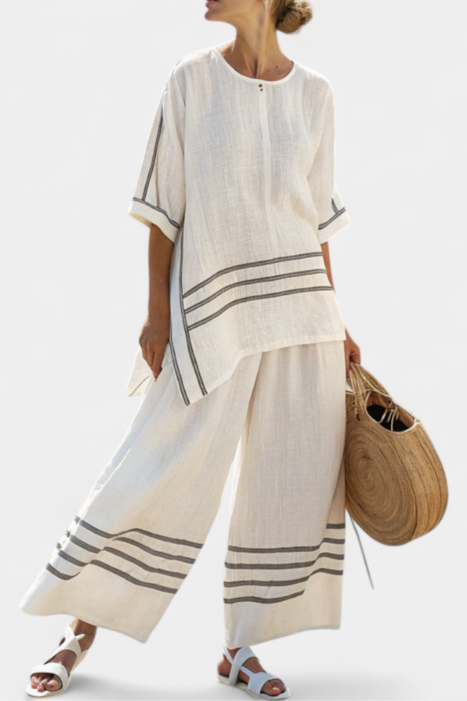 Carmen | Conjunto de Pantalón Amplio con Raya y Corte Irregular