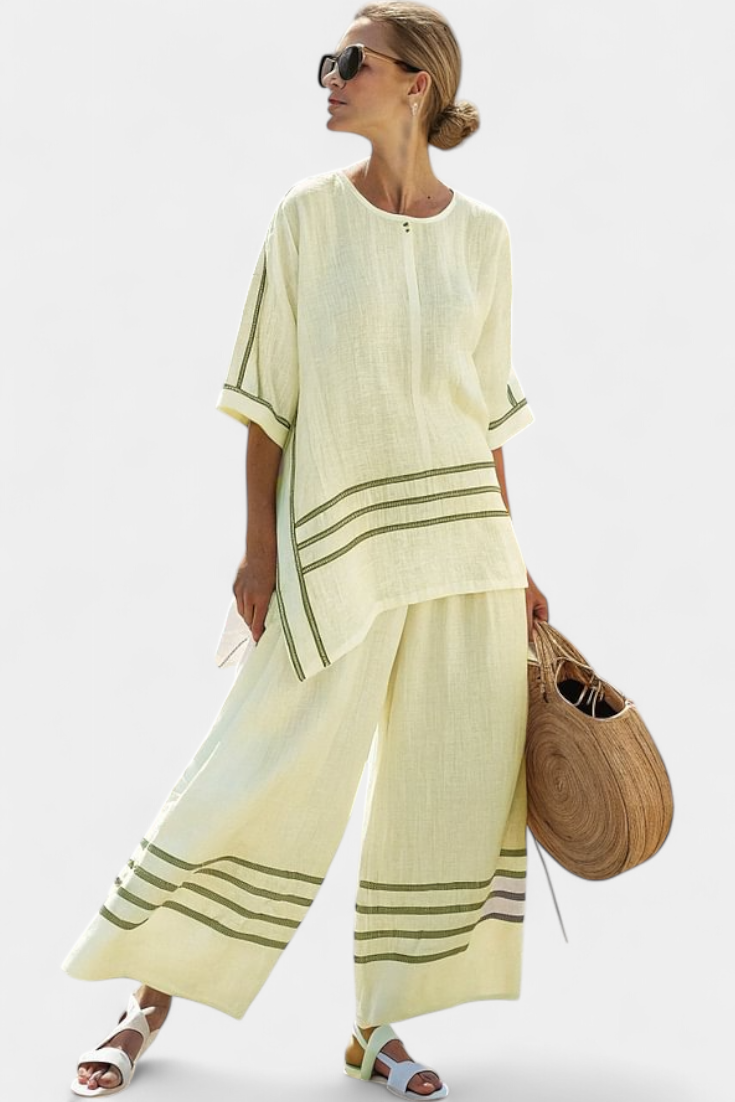 Carmen | Conjunto de Pantalón Amplio con Raya y Corte Irregular