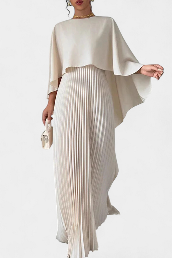 Belen | Vestido Maxi de Cuello Alto con Pliegues y Mangas de Volante