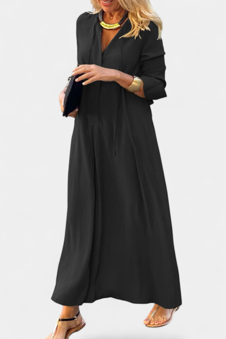 Verónica | Vestido Maxi de Manga Larga y Escote en V