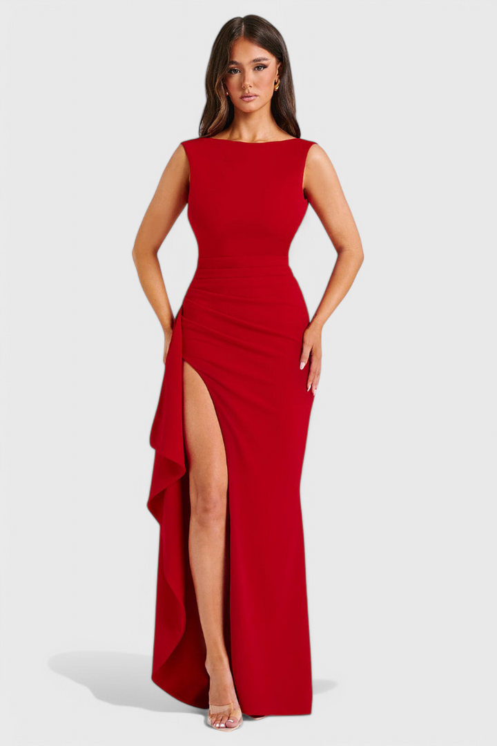 Marion | Vestido de Satén con Espalda Abierta y Gran Abertura