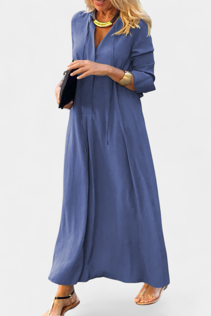 Verónica | Vestido Maxi de Manga Larga y Escote en V