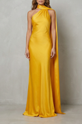 Orlianne | Vestido largo de satén estilo sirena – Cascada drapeada en el escote