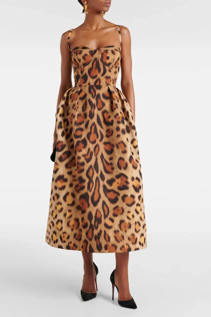 Tiana | Vestido Midi Bustier Leopardo