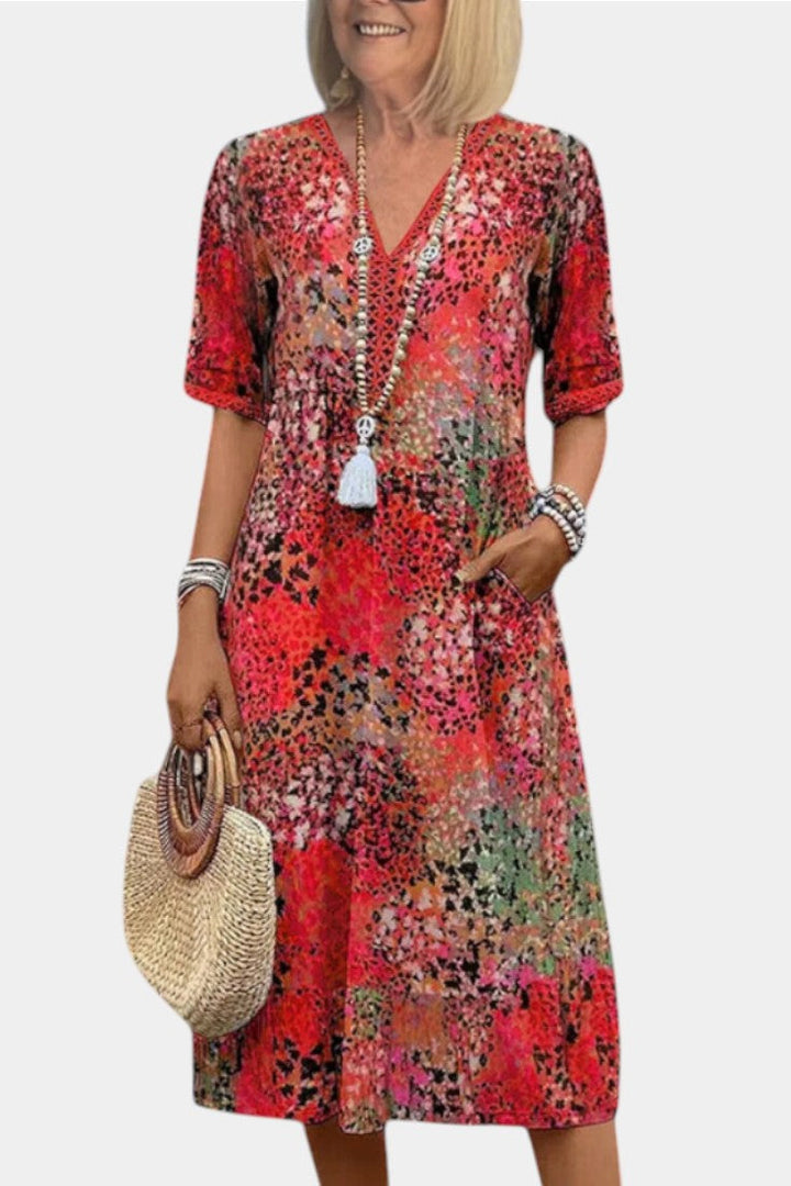 Perla | Vestido Midi Boho con Estampado Floral