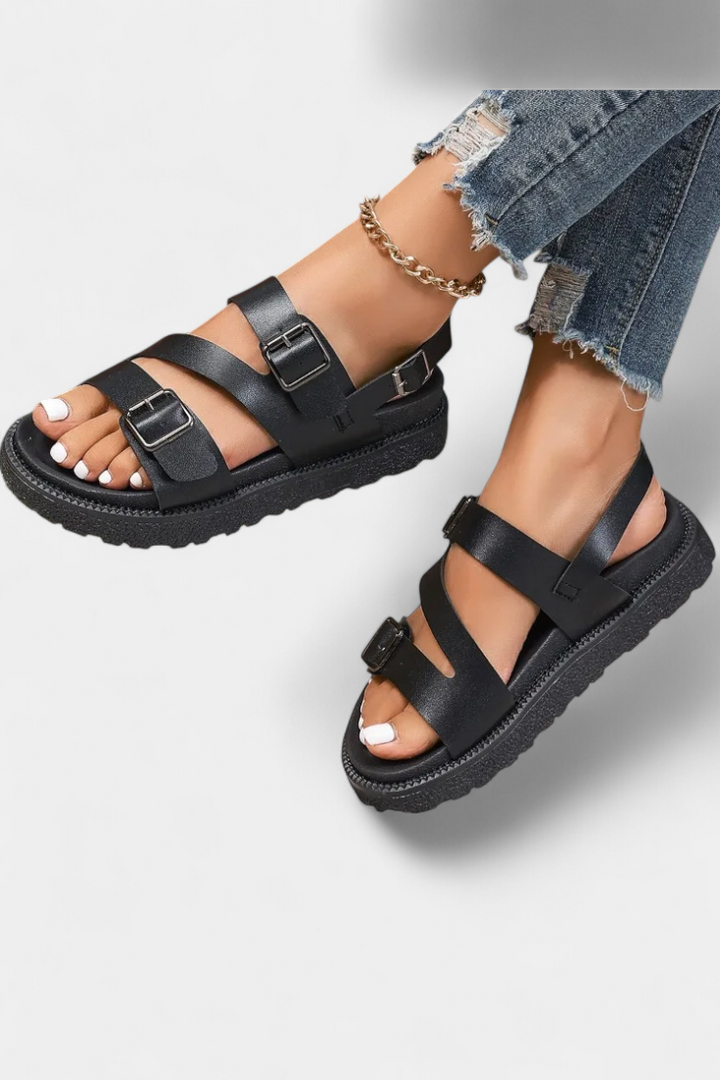 Renée | Sandalias Planas de Cuero Vegano con Correas Ajustables