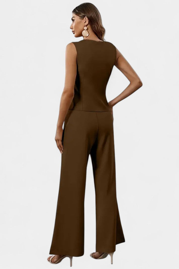 Heskia | Conjunto de Chaleco Sin Mangas y Pantalones de Pierna Ancha