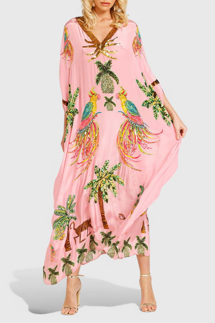 Evangeline | Vestido Impreso con Hombros Caídos