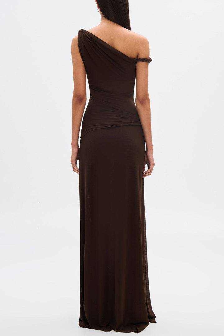 Eranda | Vestido Maxi de Malla Drapada Off-Shoulder
