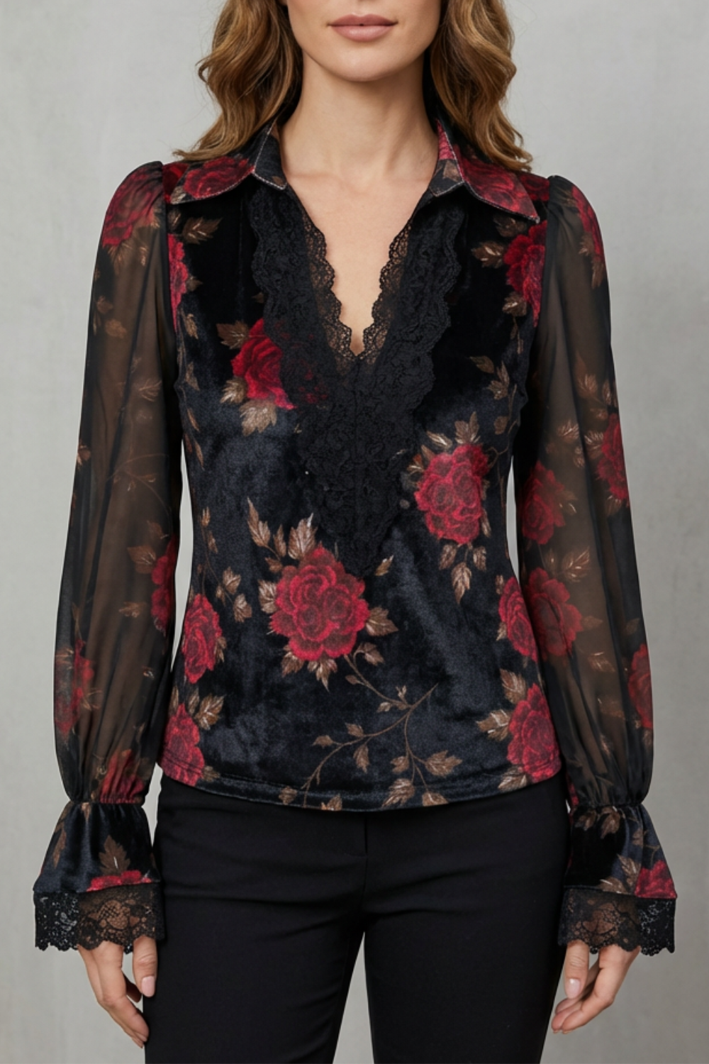 Théonie – Lace Cuff Velvet Blazer – Tailored Romantic Jacket