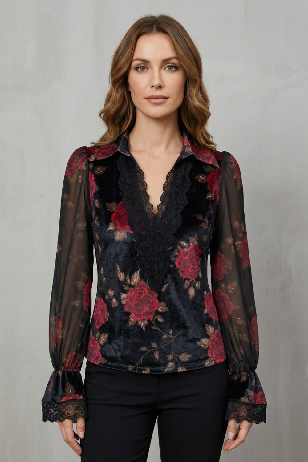 Théonie – Lace Cuff Velvet Blazer – Tailored Romantic Jacket
