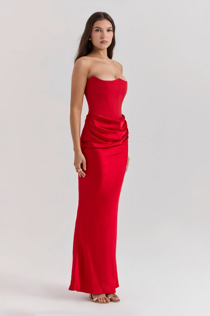Emily | Vestido Maxi Drapado Sin Tirantes