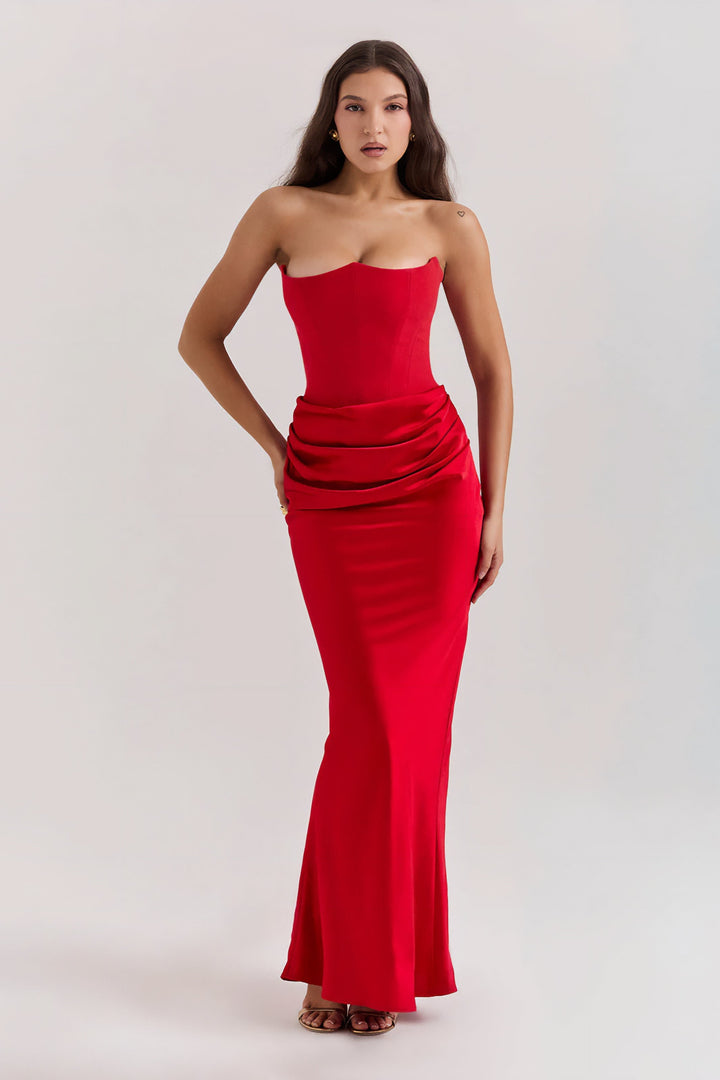 Emily | Vestido Maxi Drapado Sin Tirantes