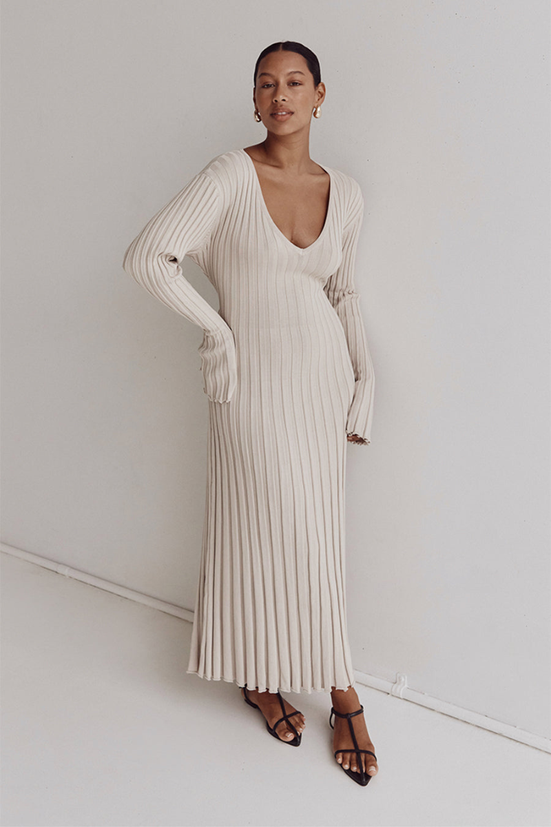 Gloria | Vestido de Punto Acanalado con Cinturón