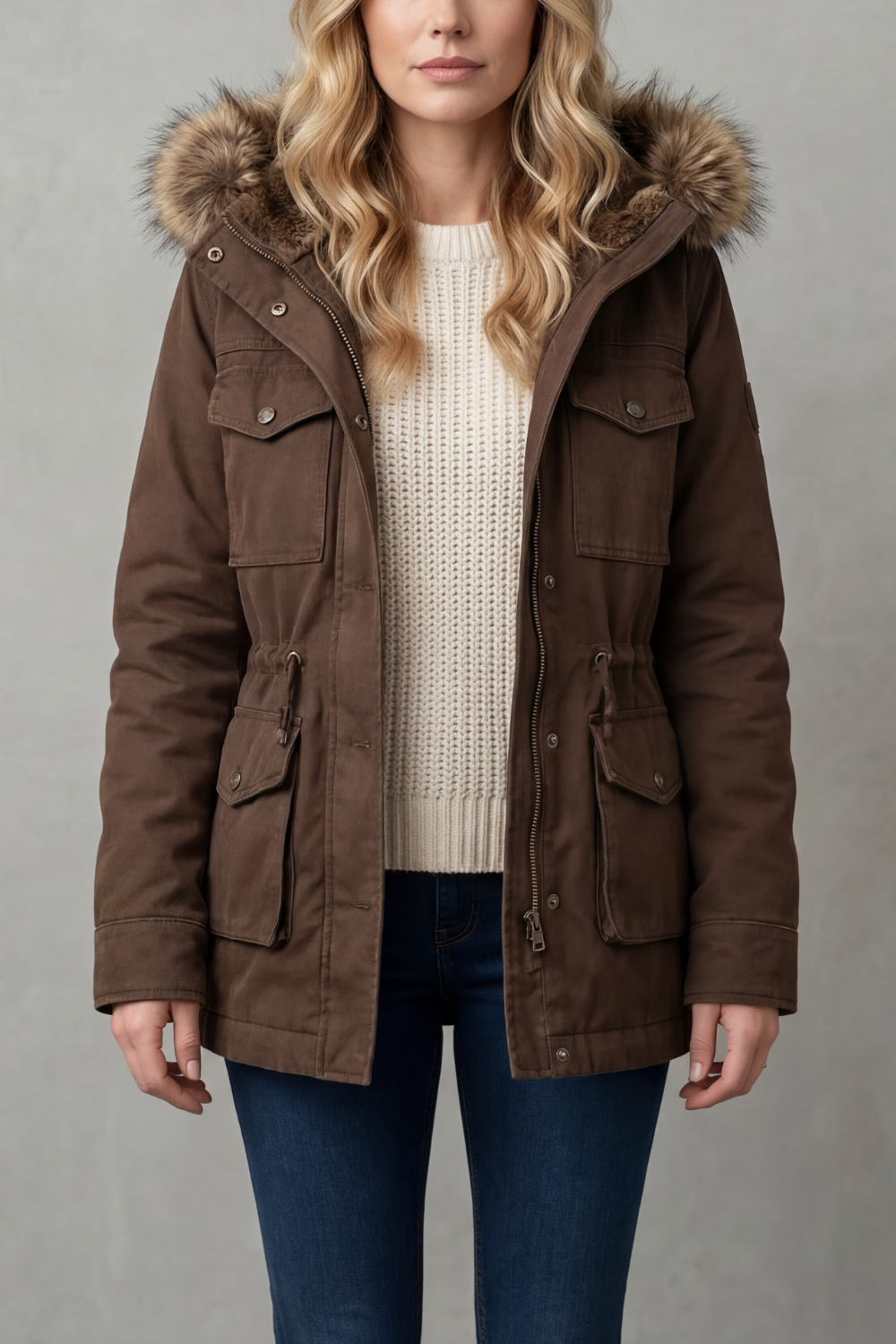 Vellière | Ribete de pelo sintético – Parka con capucha