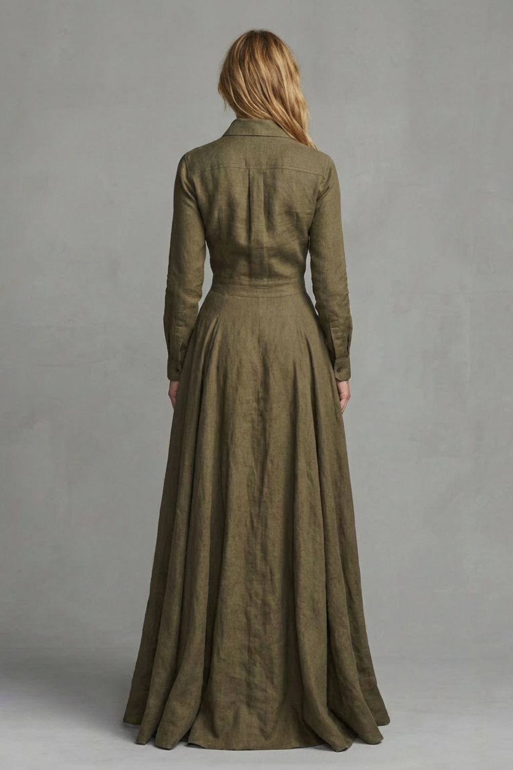 Verona | Vestido largo camisero de manga larga – Elegancia estructurada