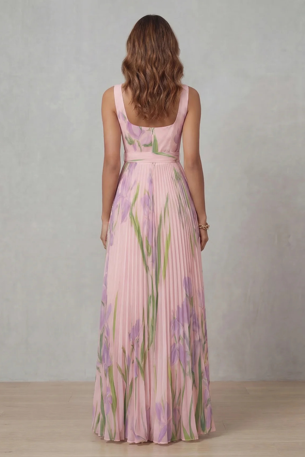 Vivienna | Vestido largo plisado – Floral en acuarela