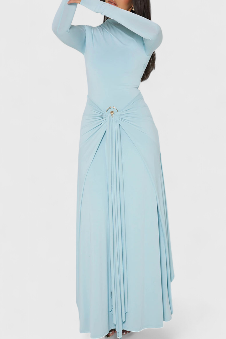 Fátima | Vestido Ajustado Plisado con Detalles Metálicos