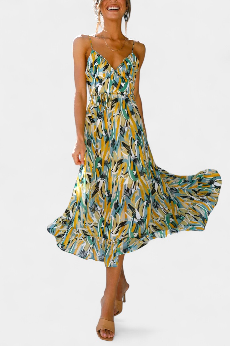 Fiona | Vestido Midi de Impresión Vibrante