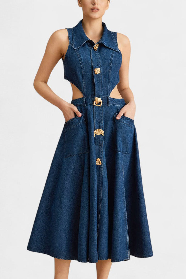 Alia | Vestido de mezclilla sin mangas con corte