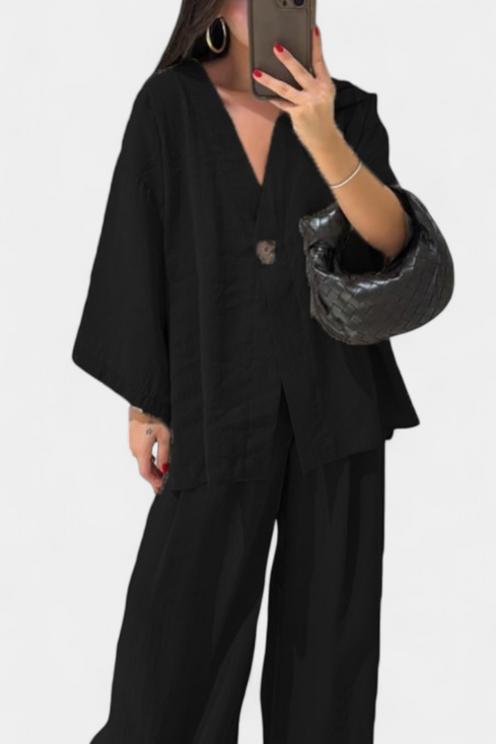Eli | Conjunto Casual Suave de Top con Cuello en V y Pantalones