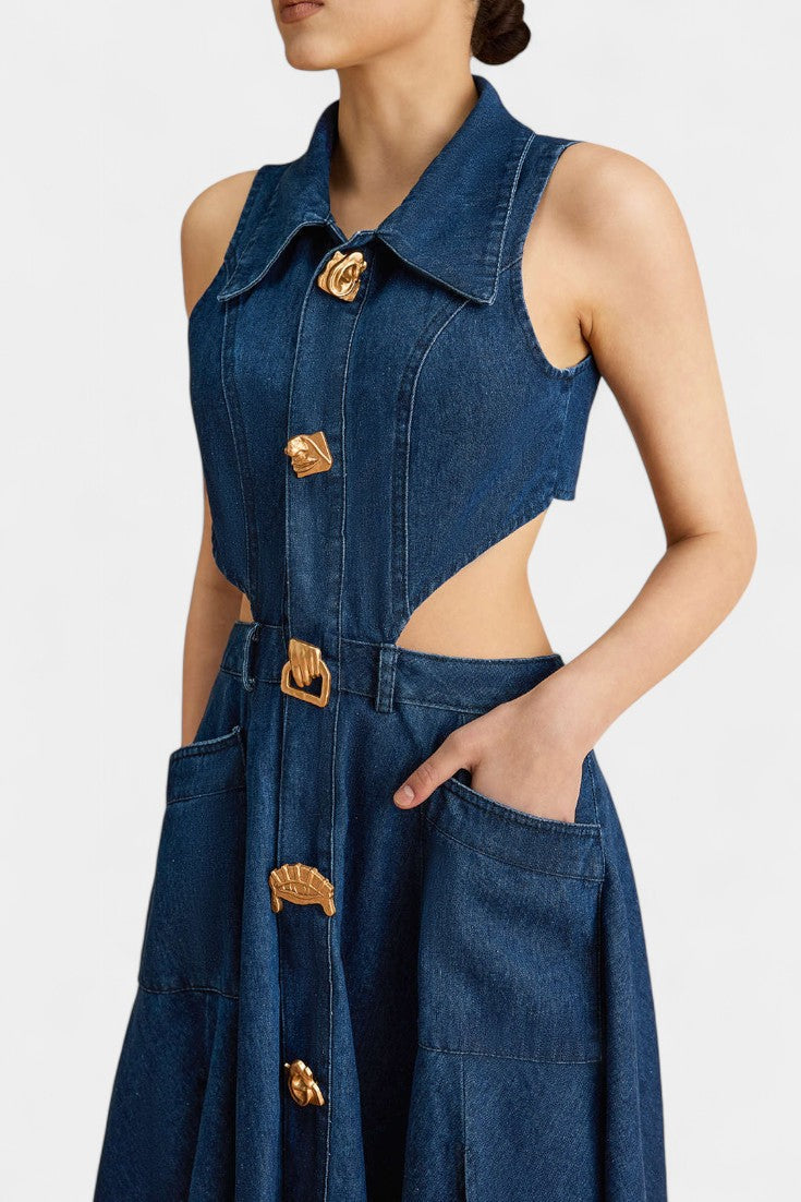 Alia | Vestido de mezclilla sin mangas con corte