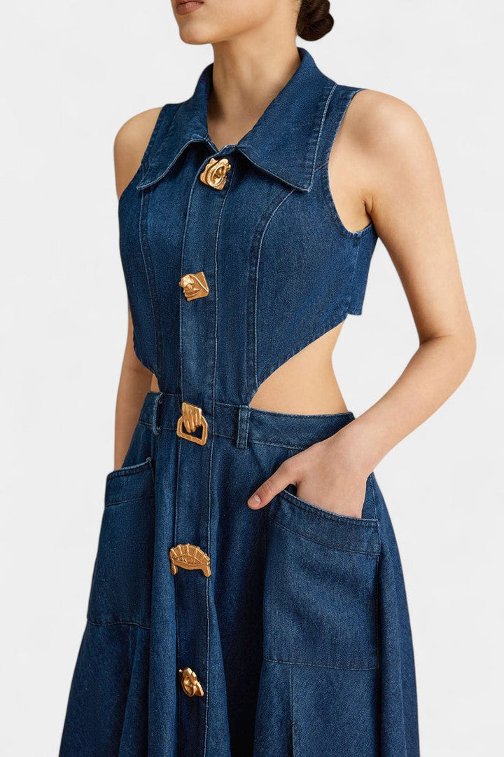 Alia | Vestido de mezclilla sin mangas con corte