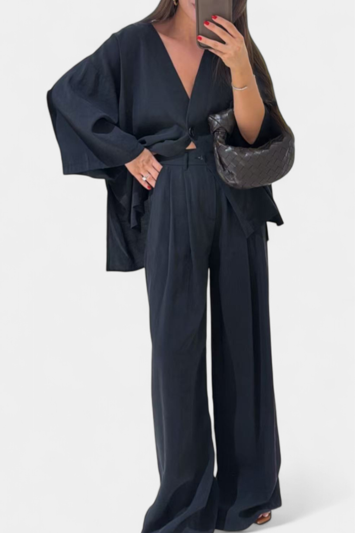 Eli | Conjunto Casual Suave de Top con Cuello en V y Pantalones