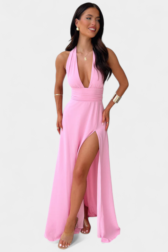Latisha | Vestido de Cuello Halter y Gran Abertura